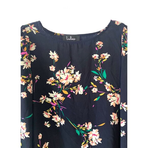 LULU'S Navy Herbaceous Babe Floral Print Long Sleeve Shift Dress Size Small - Picture 4 of 8